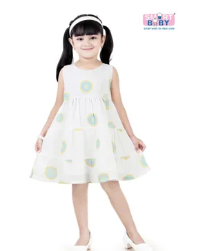 Smart Baby Printed Sleeveless Dress - White