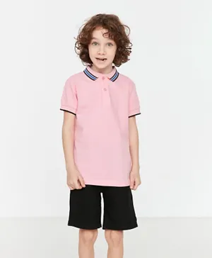 Trendyol Striped Collar Polo T-shirt -Pink