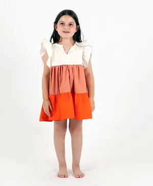 Oh9shop Three Tiered Orange Kids Dress - Orange