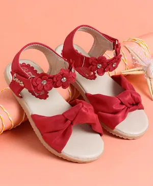 Cute walk by Babyhug Party Wear Sandals Floral Applique - Red