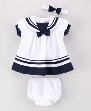 Rock a Bye Baby Sailor Dress With Bloomer And Headband Set - White