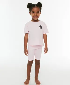 Trendyol Flower Embroidered Top And Shorts Set - Baby Pink