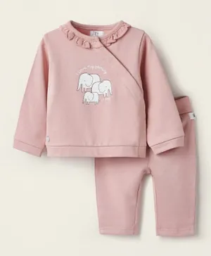 Zippy Elephant Graphic Sweatshirt & Trousers/Co-ord Set - Pink
