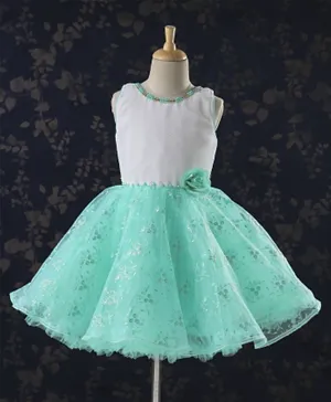 Babyhug Sleeveless Party Frock Pearl Embellishments & Floral Print - Green