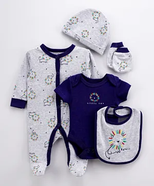 Lily and Jack Lion Sleepsuit with Bodysuit & Hat Bib Mitts And Giftbag Set - Multicolor