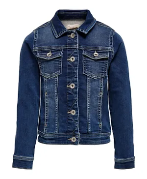 Only Kids Collar Neck Denim Jacket - Dark Blue