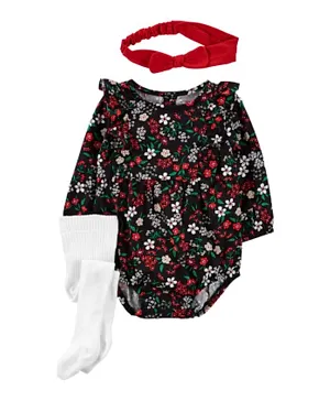 Carter's Floral Bodysuit & Tights Set With Headband - Multicolor