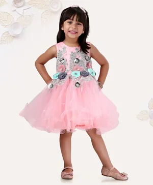 Mark & Mia Sleeveless Party Frock Floral Embellishment - Pink