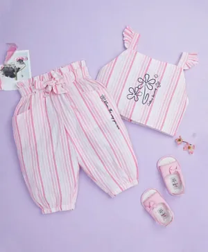 Smart Baby Sleeveless Printed Top With Elasticated Capri Set - White/Pink