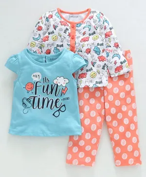 Babyoye Full Sleeves Night Suit With Top Allover Print - Blue Coral