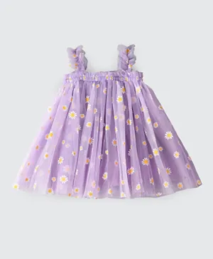 Plushbabies Daisy Printed Frilly Party Dress - Purple