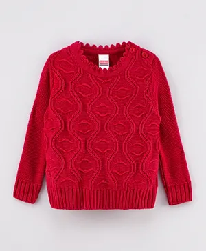 Babyhug Full Sleeves Sweater Self Design - Fuchsia