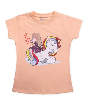 Babyqlo Cute Unicorn Round Neck T-Shirt - Peach