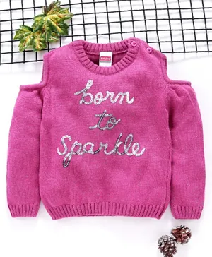 Babyhug Full Cold Shoulder Sleeves Pullover Sweater Sequin Work - Pink