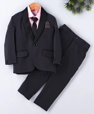 Babyhug 3 Piece Party Suit With Tie - Grey Pink