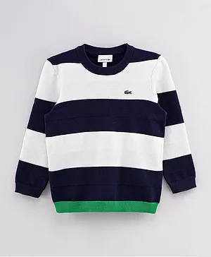 Lacoste Striped Ribbed Neckline Sweater - Navy
