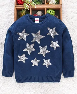 Babyhug Full Sleeves Sweater Embellished Star Design - Navy Blue