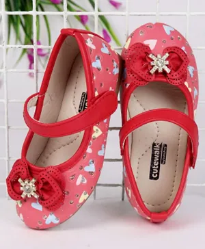 Cute Walk By Babyhug Floral Embellished Party Wear Ballerinas- Red