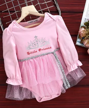 Mark & Mia Full Sleeves Frock Style Onesie Little Princess Print - Pink
