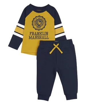 Franklin & Marshall Striped Logo Graphic T-Shirt and Joggers Set - Blue & Yellow