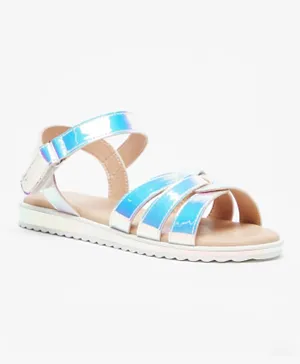 Flora Bella by ShoeExpress  Iridescent Strap Sandals with Hook and Loop Closure - Silver