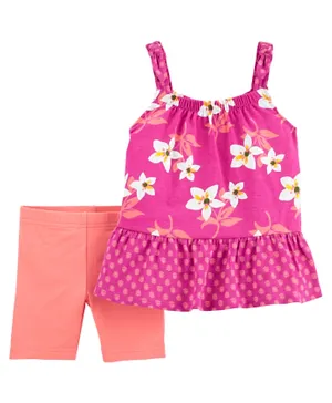 Carter's 2 Piece Floral Jersey Tank & Playground Shorts Set - Pink