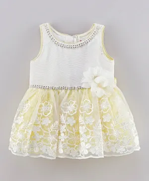 Babyhug Sleeveless Party Wear Frock Floral Embroidery - Light Yellow