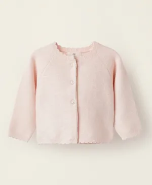 Zippy Cotton Knit Cardigan - Light Pink