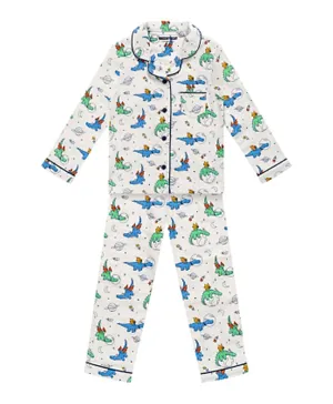 GreenTreat Organic Cotton All Over Dragons Print Pyjama/Co-ord Set - White
