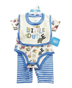 Hello Dolly 3 Piece Bodysuit and Pants with Bib Set - White