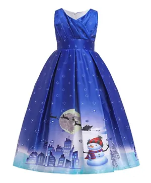 Babyqlo Christmas Snowman Printed Long Dress - Blue