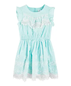 SMYK Lace Detail Embroidered Dress - Blue