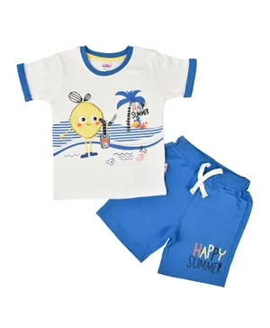 Smart Baby Happy Summer T-Shirt with Shorts - White and Blue