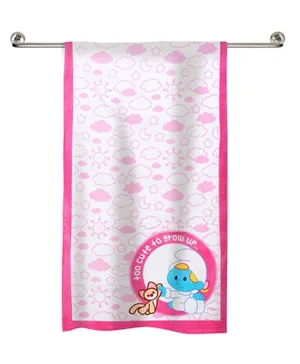 Smurfs Too Cute To Grow Up Printed Beach Towel - White & Pink