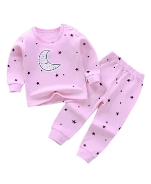 Lamar Baby Moon Print  Long Sleeve Pajama Set - Pink