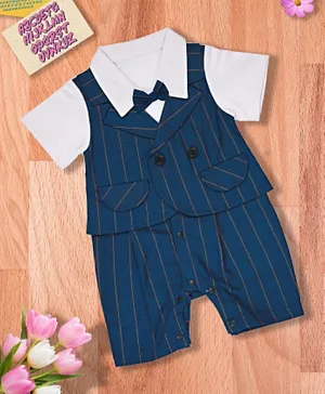 Babyqlo Striped Romper With Bow - Blue