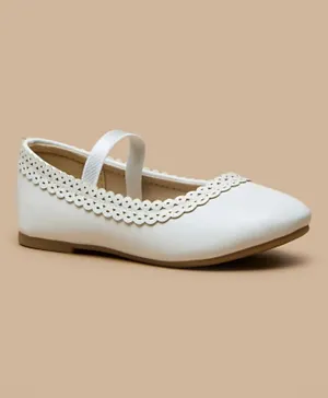 Flora Bella by Shoexpress Trim Detail Slip On Round Toe Ballerina Shoes - White