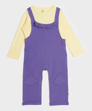 Cheekee Munkee 2-Pieces Dungaree Set With T-Shirt - Purple & Yellow