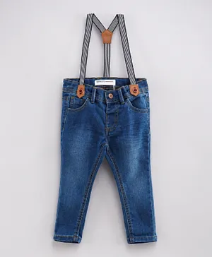 Minoti Knitted Denim Jeans With Braces - Blue
