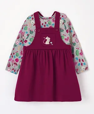 JoJo Maman Bebe Vegetable and Mouse Print Dress With Inner Tee - Berry