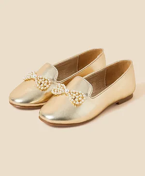 Monsoon Children Pearl Bow Slip On Ballerinas - Gold