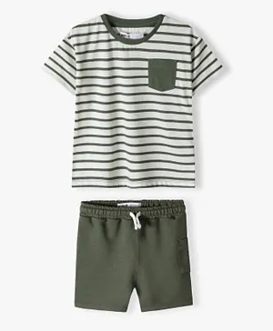 Minoti Striped T-Shirt and Fleece Short Set - Green
