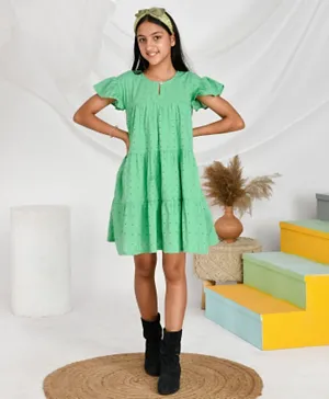 Babyqlo Schiffli  Frilled Dress - Green