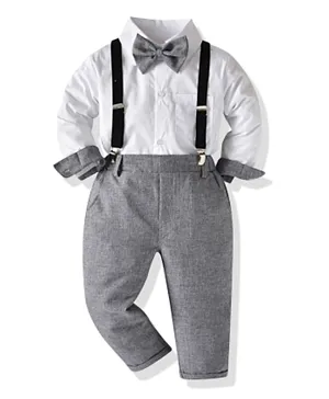 Babyqlo Collar Neck Shirt And bottoms Suspenders - White