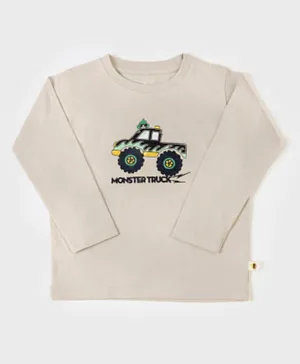 Cheekee Munkee Long Sleeves Monster Truck Graphic T-Shirt -Beige