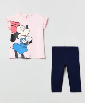 OVS Minnie Mouse T-Shirt With Pants Set - Fairy Tale Pink