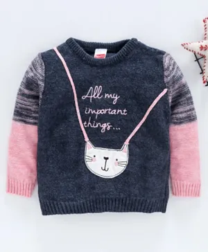 Babyhug Full Sleeves Sweater Kitty Patch - Navy Blue