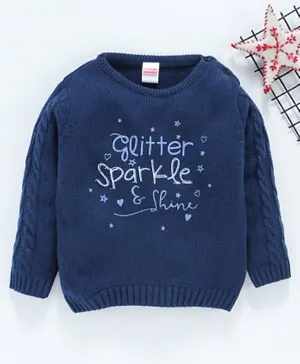 Babyhug Full Sleeves Sweater Glitter & Sparkle Print - Navy Blue