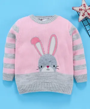 Babyhug Full Sleeves Winter Wear Sweater Bunny Patch - Pink