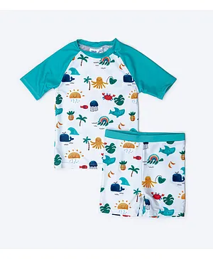 R&B Kids Raglan Sleeves Sun Swimwear Set - Blue